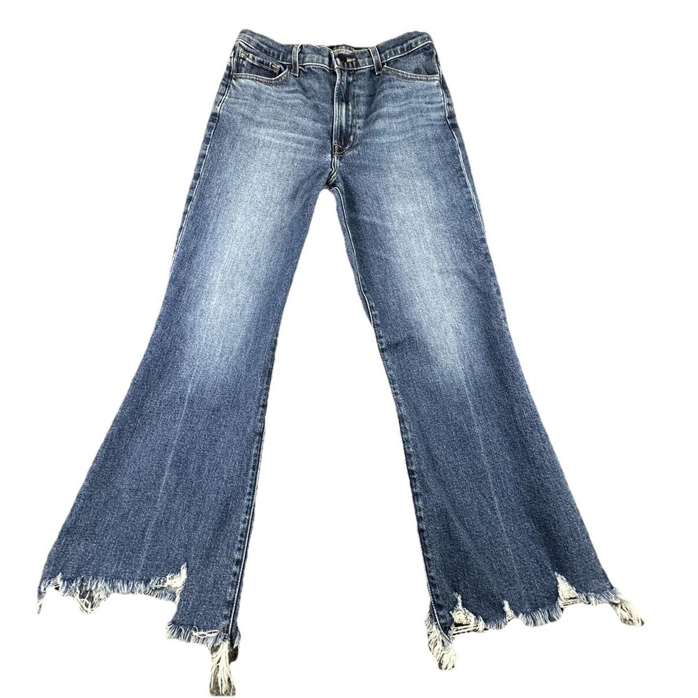 J Brand Julia Flare Jeans Women Sz 27X25 Blue Raw Hem Fringe JB002441 Wide